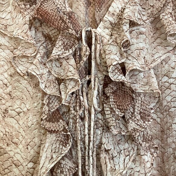 ANTHROPOLOGIE Long Sleeve Ruffled Snakeskin Print Blouse Brown - Picture 9 of 14